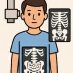 Accurate medical imaging of the male patient's body, focusing on the abdomen and chest, highlighting the importance of health screening and diagnostics.