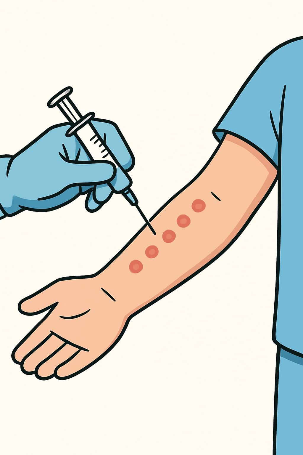Allergy skin test (intradermal drug/bug allergen) procedure illustration