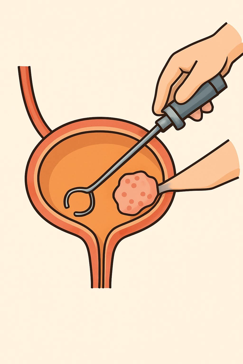 Bladder tumor removal (medium tumor) procedure illustration