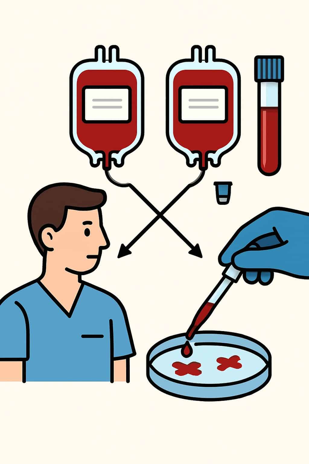 Blood crossmatch test (for transfusion) procedure illustration