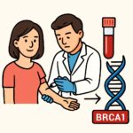 Genetic testing for BRCA1 breast cancer risk with healthcare professional drawing blood from a patient.