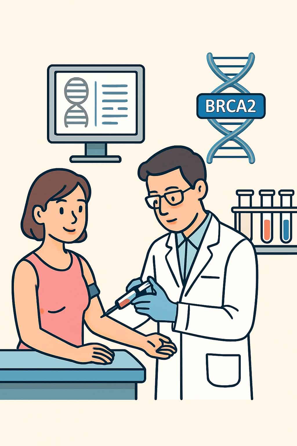 BRCA2 gene analysis (breast cancer gene 2) procedure illustration