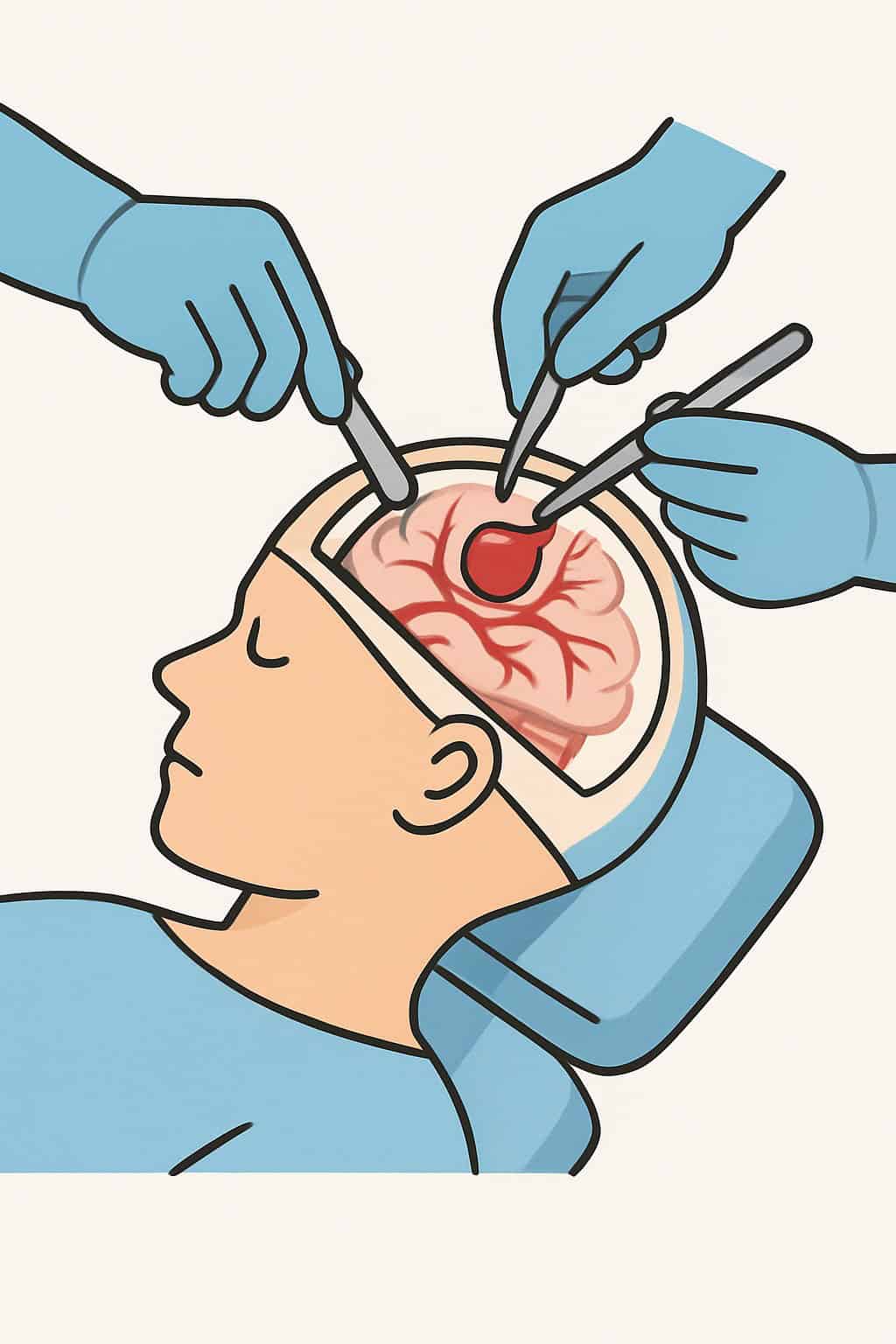 Cerebral aneurysm repair (craniotomy) procedure illustration