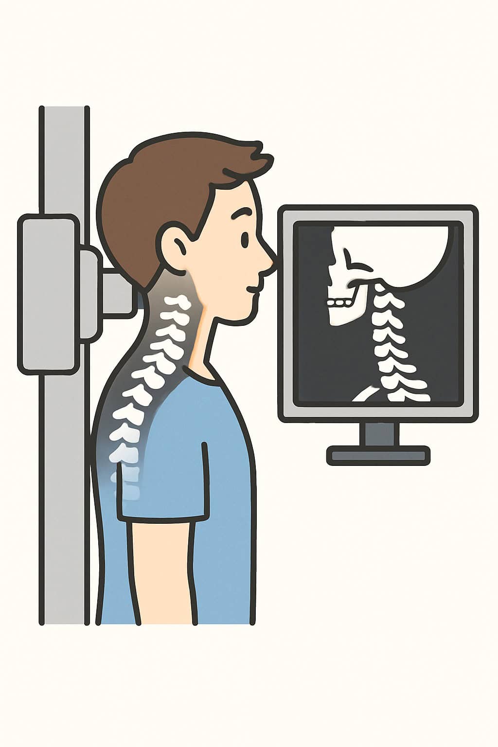 Cervical spine X-ray (neck vertebrae) procedure illustration