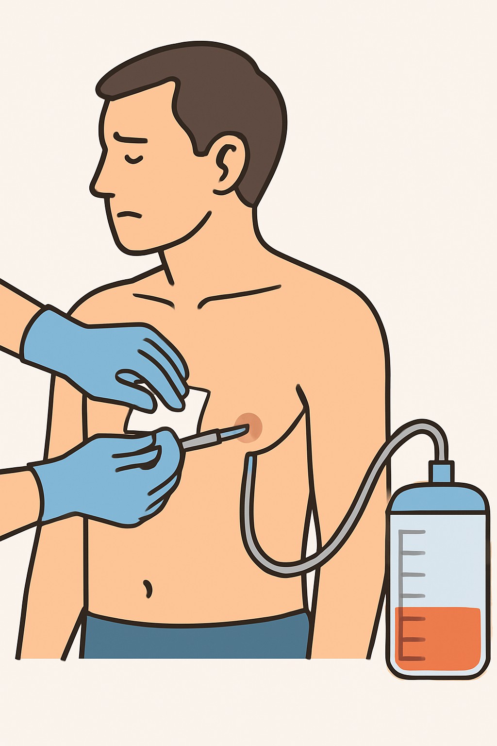 Chest tube insertion (thoracostomy) procedure illustration