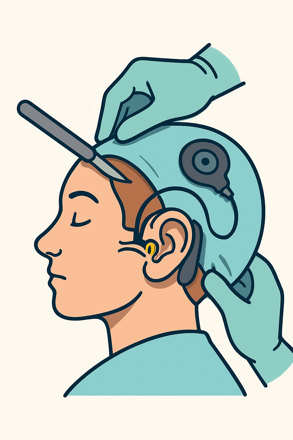 Cochlear implant surgery (inner ear implant) procedure illustration