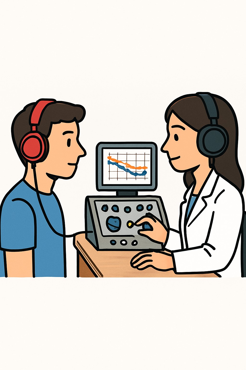 Comprehensive hearing test (diagnostic audiometry) procedure illustration