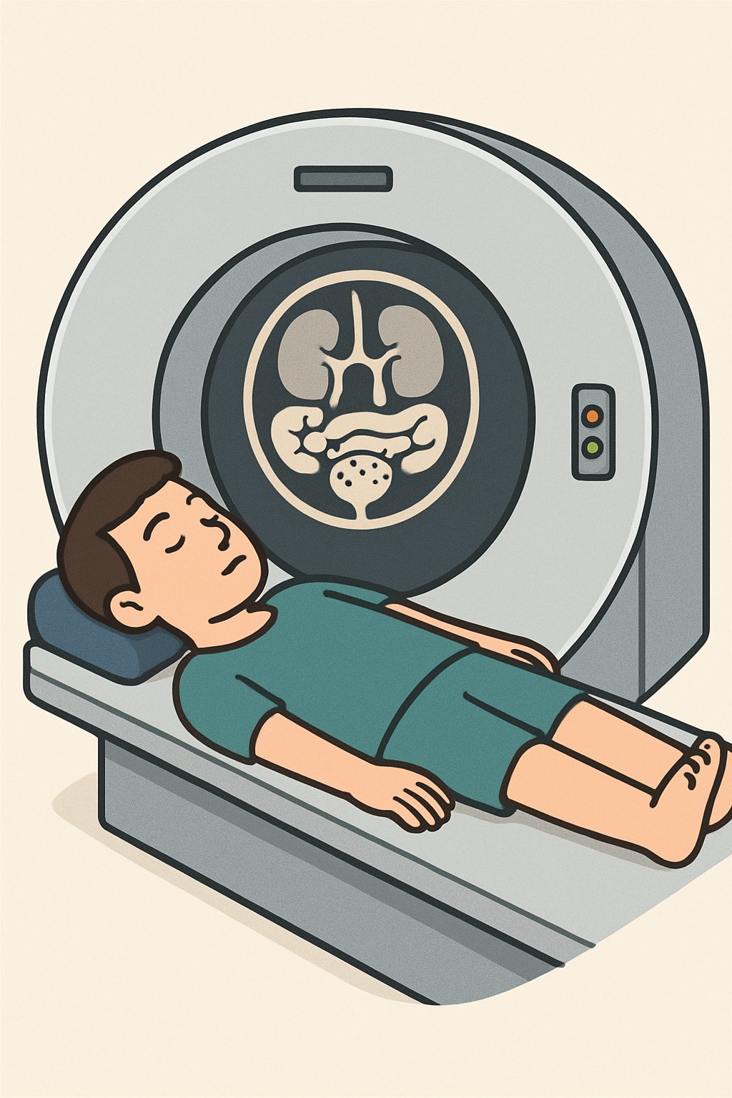 CT scan of abdomen & pelvis (without contrast) procedure illustration