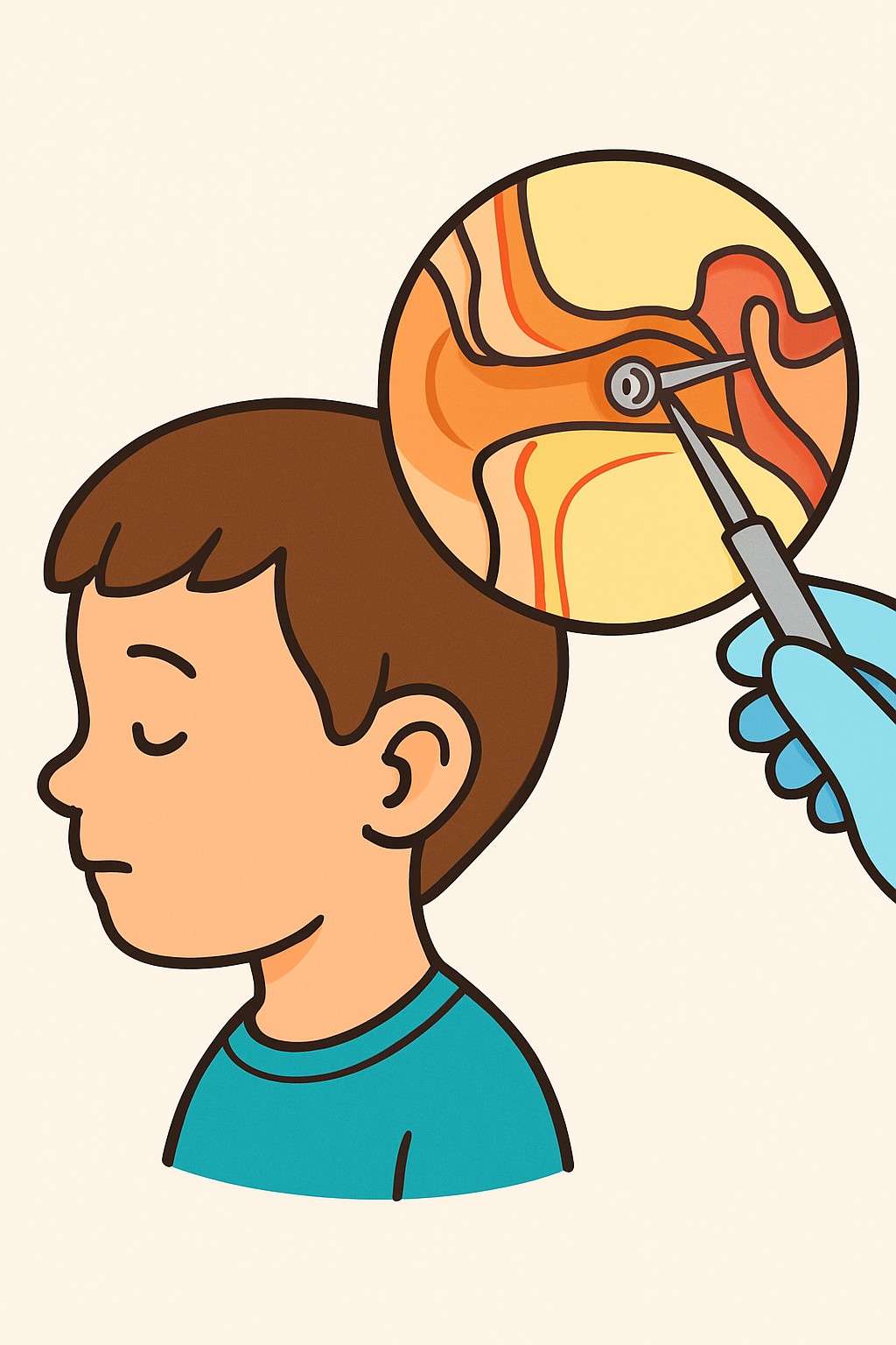 Ear tube placement (for ear infections) procedure illustration