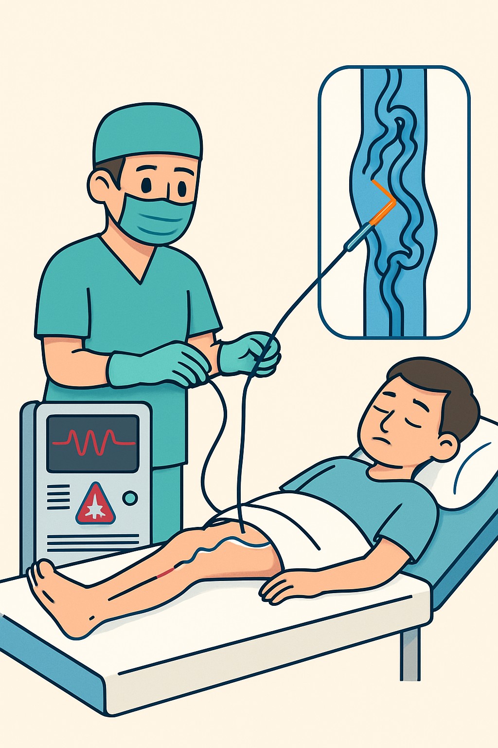 Endovenous laser vein ablation (varicose veins) procedure illustration