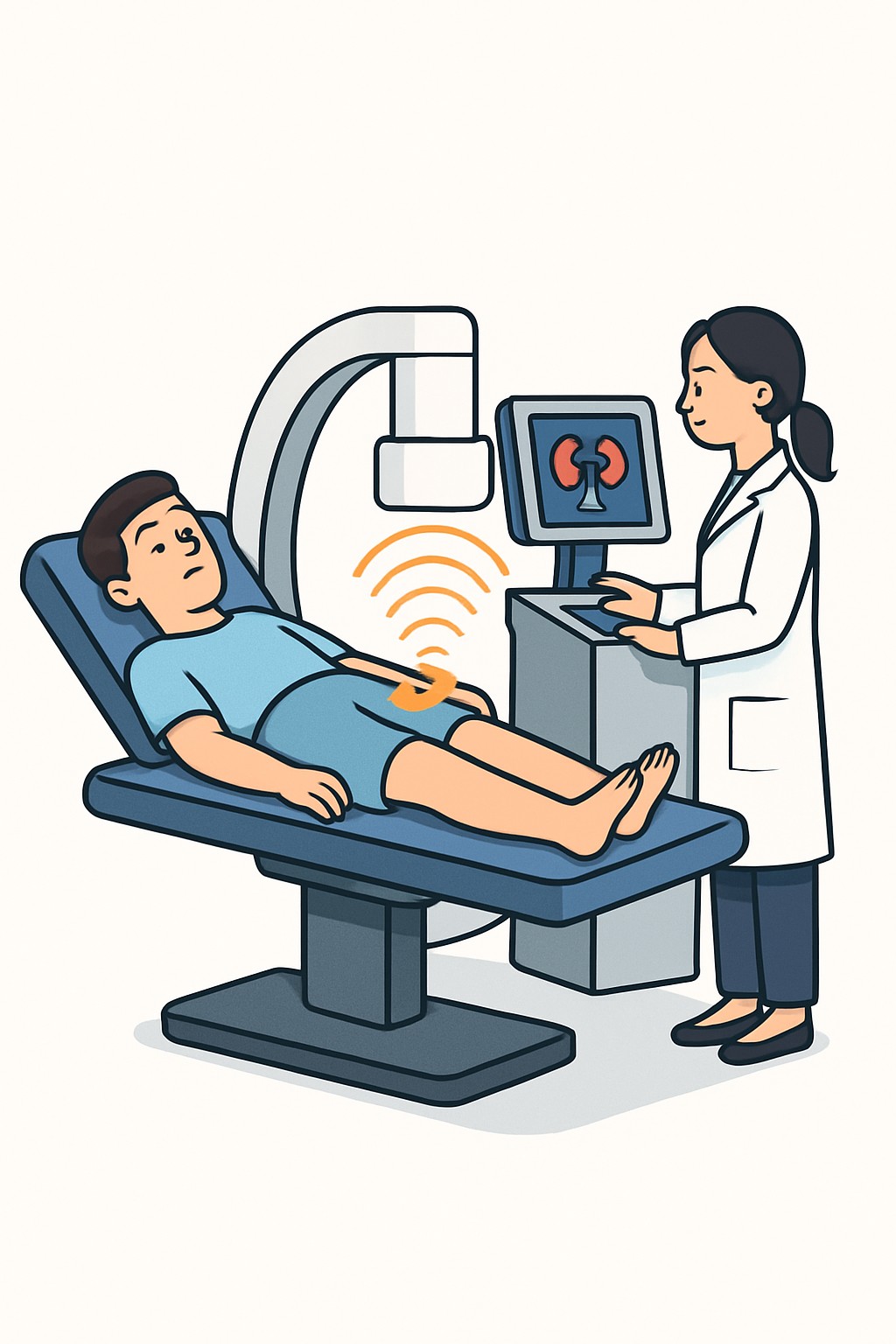 Extracorporeal Shock Wave Lithotripsy (ESWL) procedure illustration