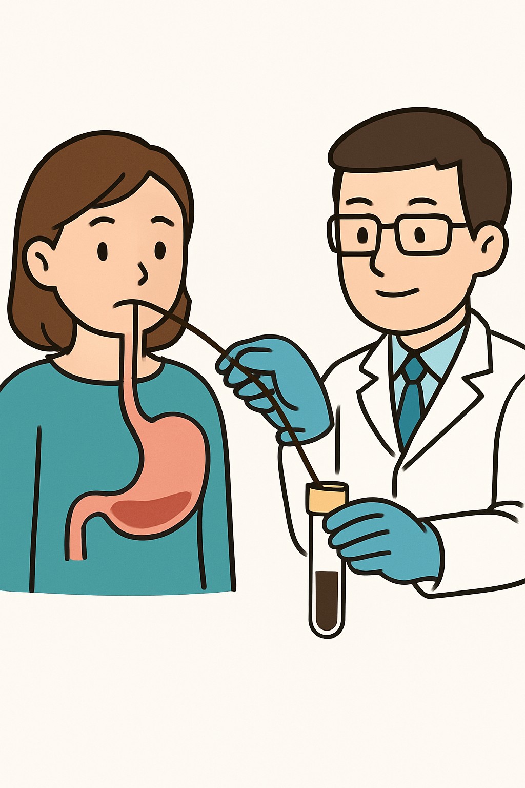 Gastric occult blood test (stomach fluid) procedure illustration