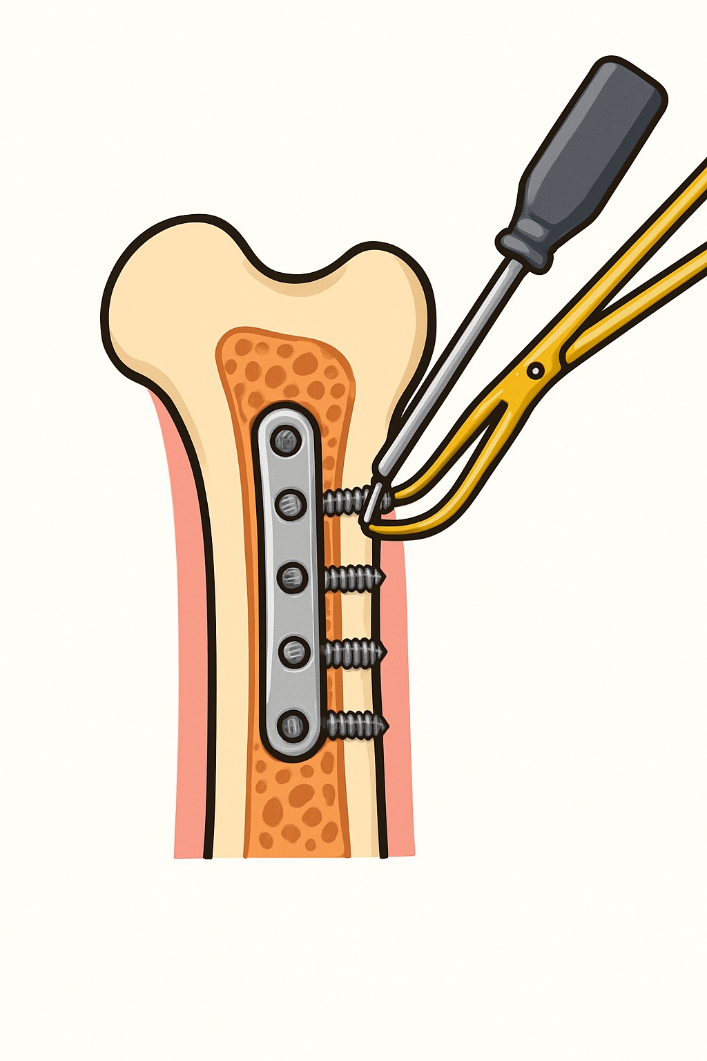 Hardware removal (deep implant) procedure illustration