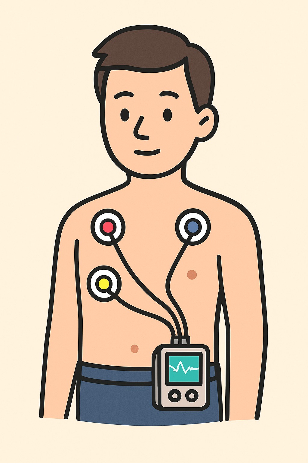 Holter monitor test (24-hour heart ECG recording) procedure illustration