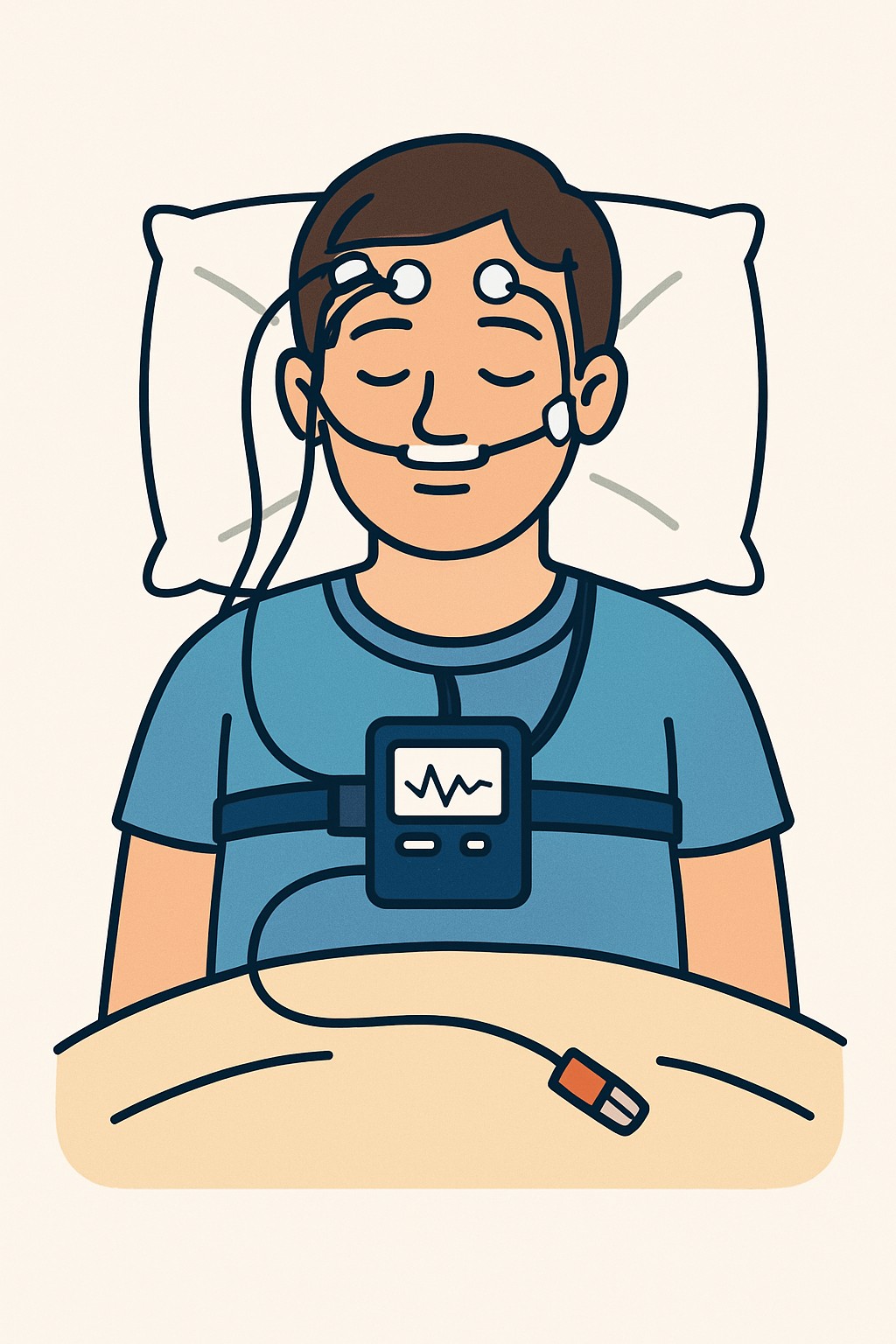 Home sleep study (unattended polysomnography) procedure illustration