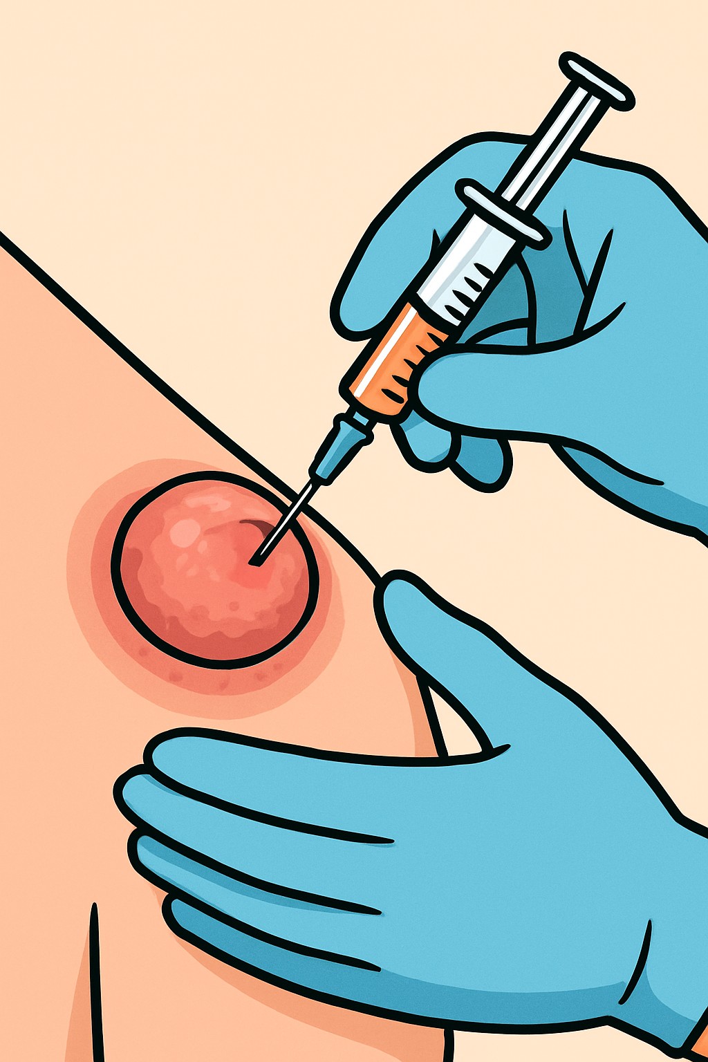Intralesional injection (medication into skin lesion) procedure illustration
