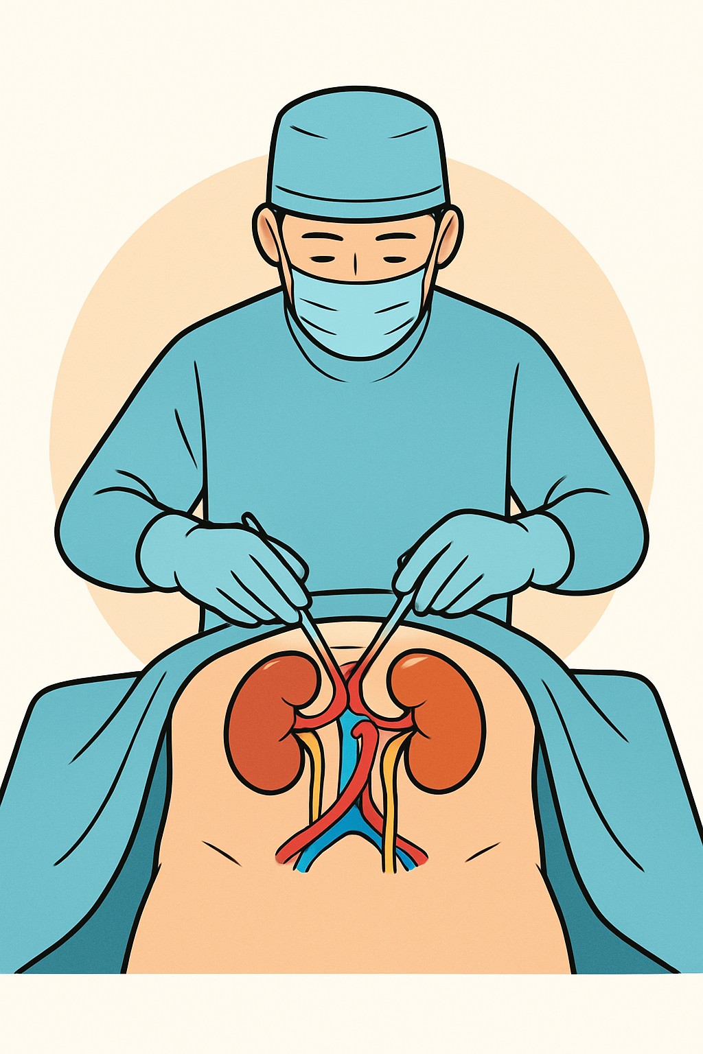 Kidney transplant (recipient surgery) procedure illustration