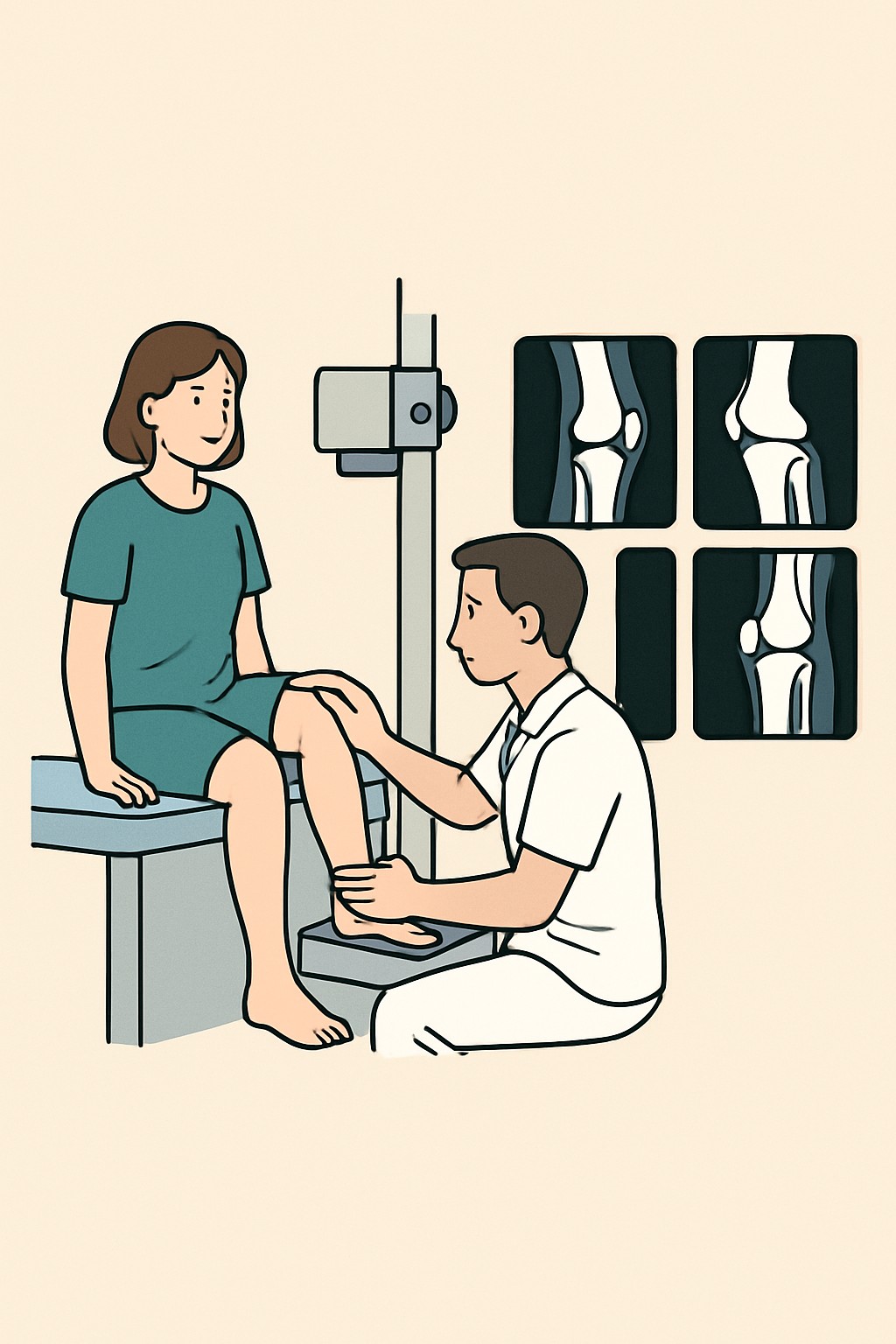 Knee X-ray (complete 4+ views) procedure illustration