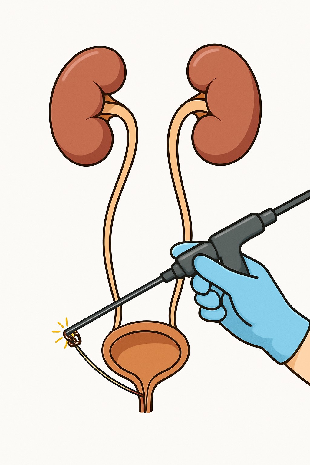 Laser Lithotripsy (Ureteroscopic stone removal) procedure illustration