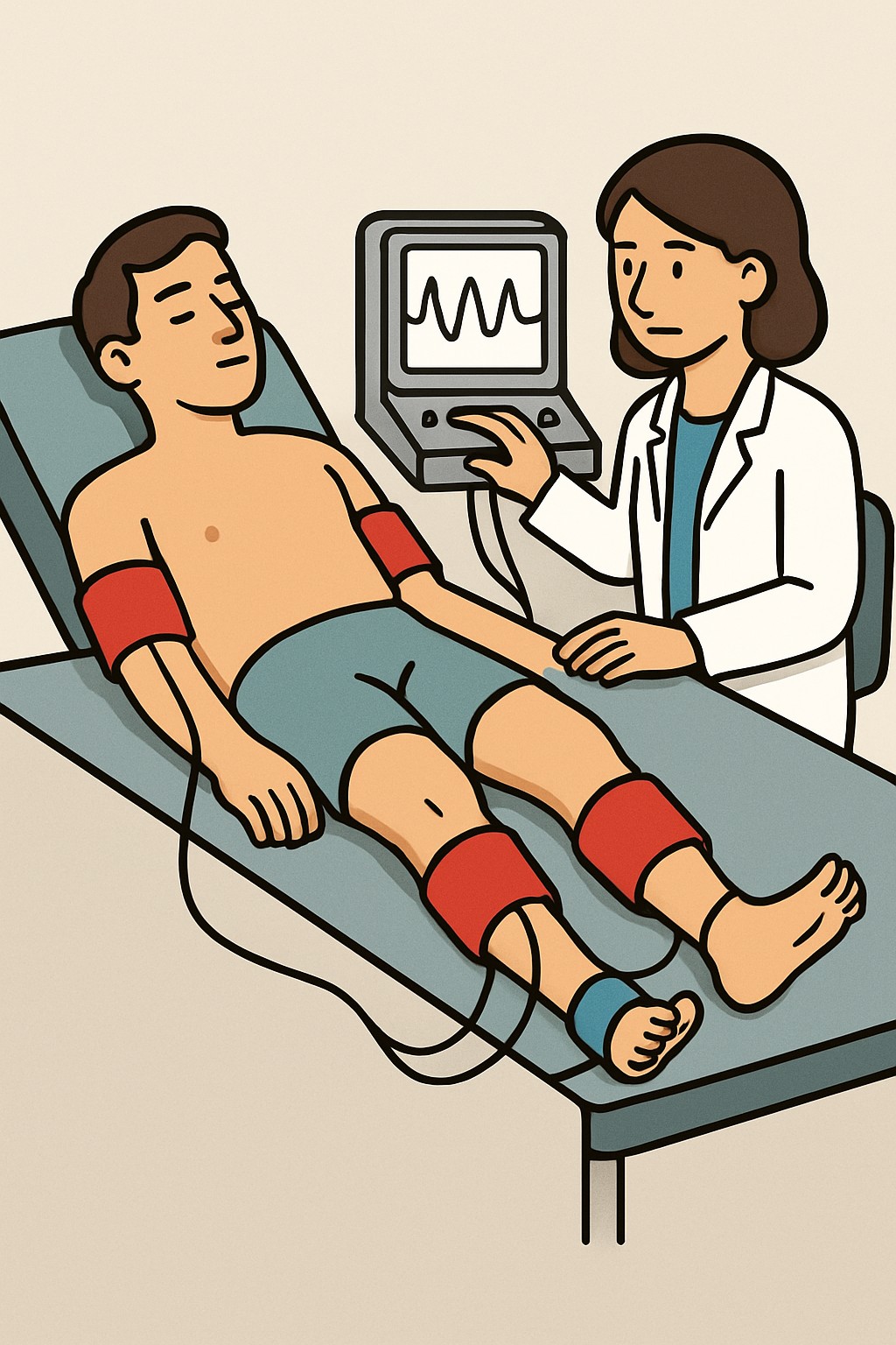 Limb arterial plethysmography (pulse volume) procedure illustration