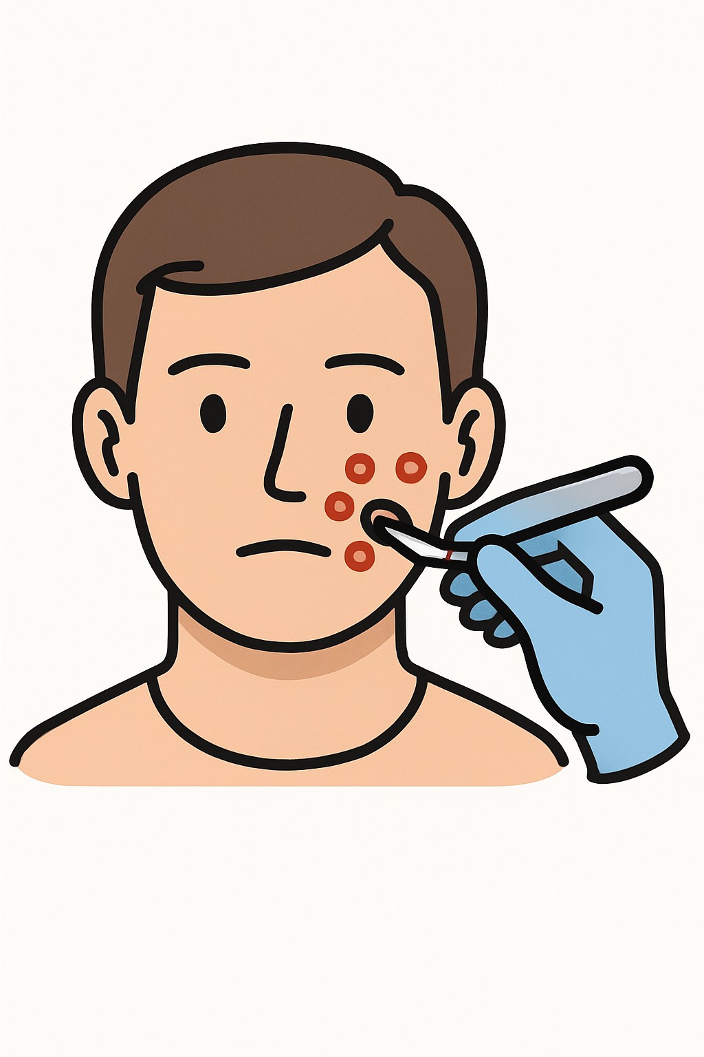 Mohs micrographic surgery (first stage up to 5 lesions) procedure illustration