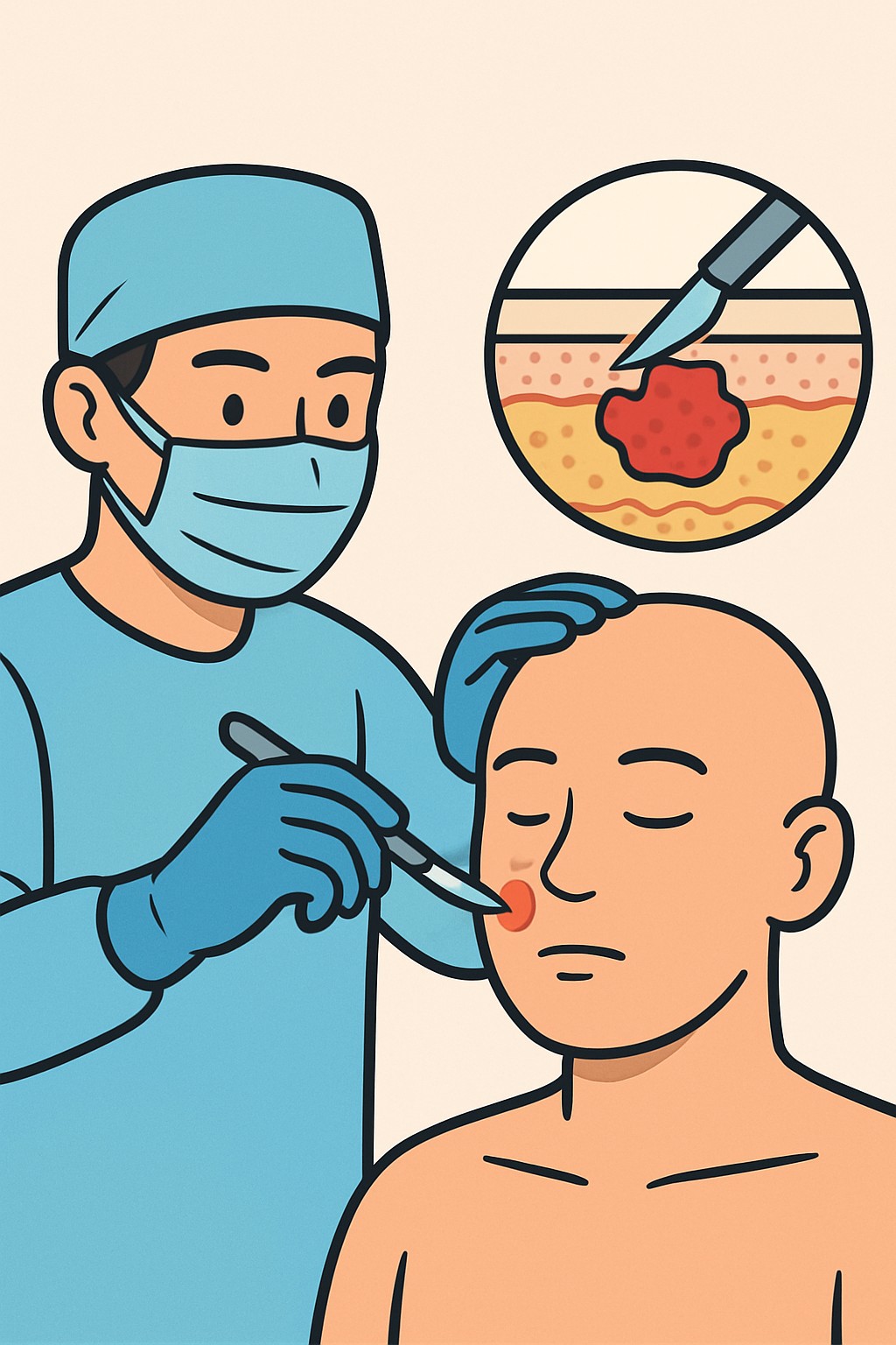 Mohs Micrographic Surgery (skin cancer removal) procedure illustration