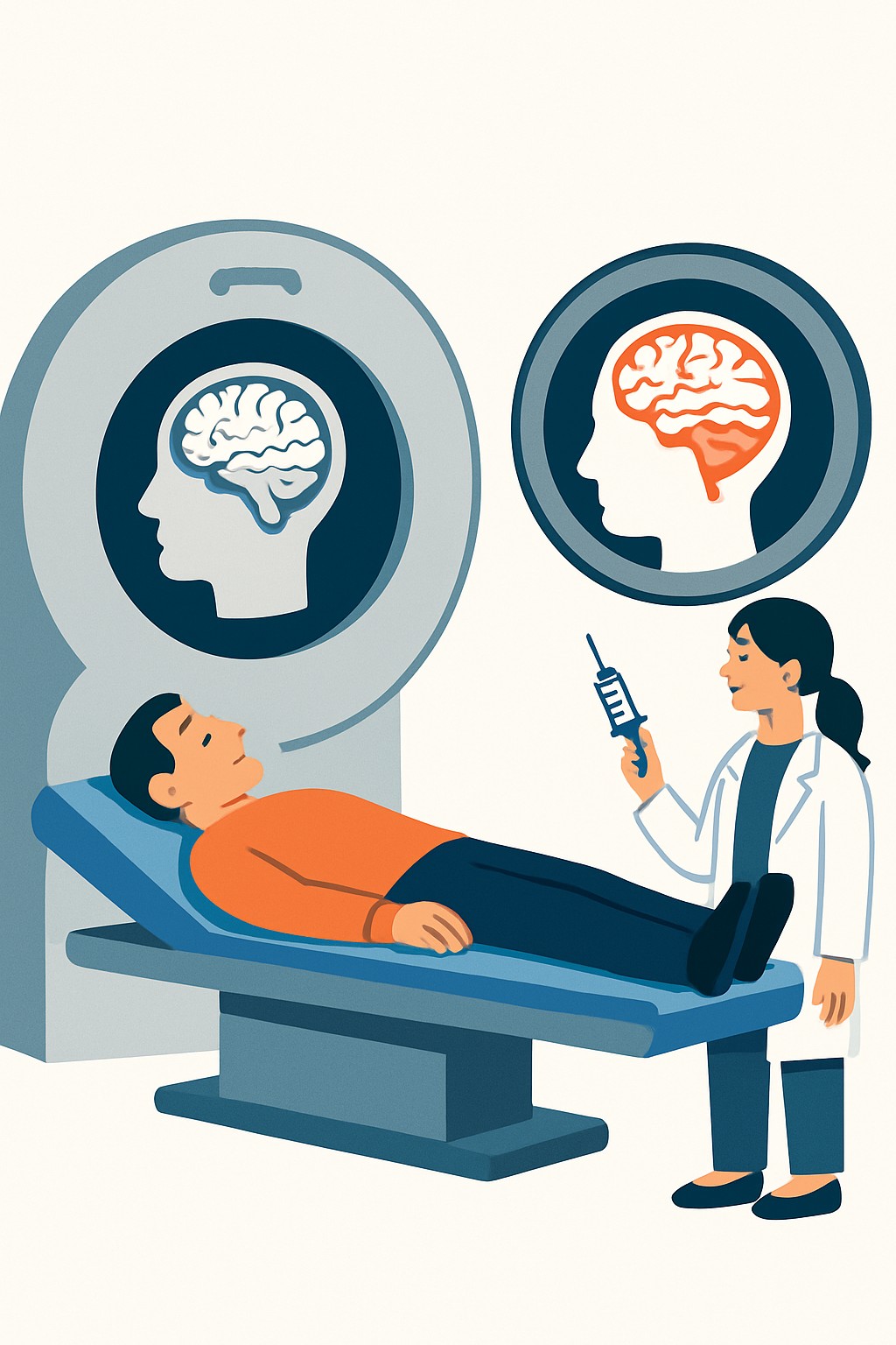 MRI of brain (with and without contrast) procedure illustration