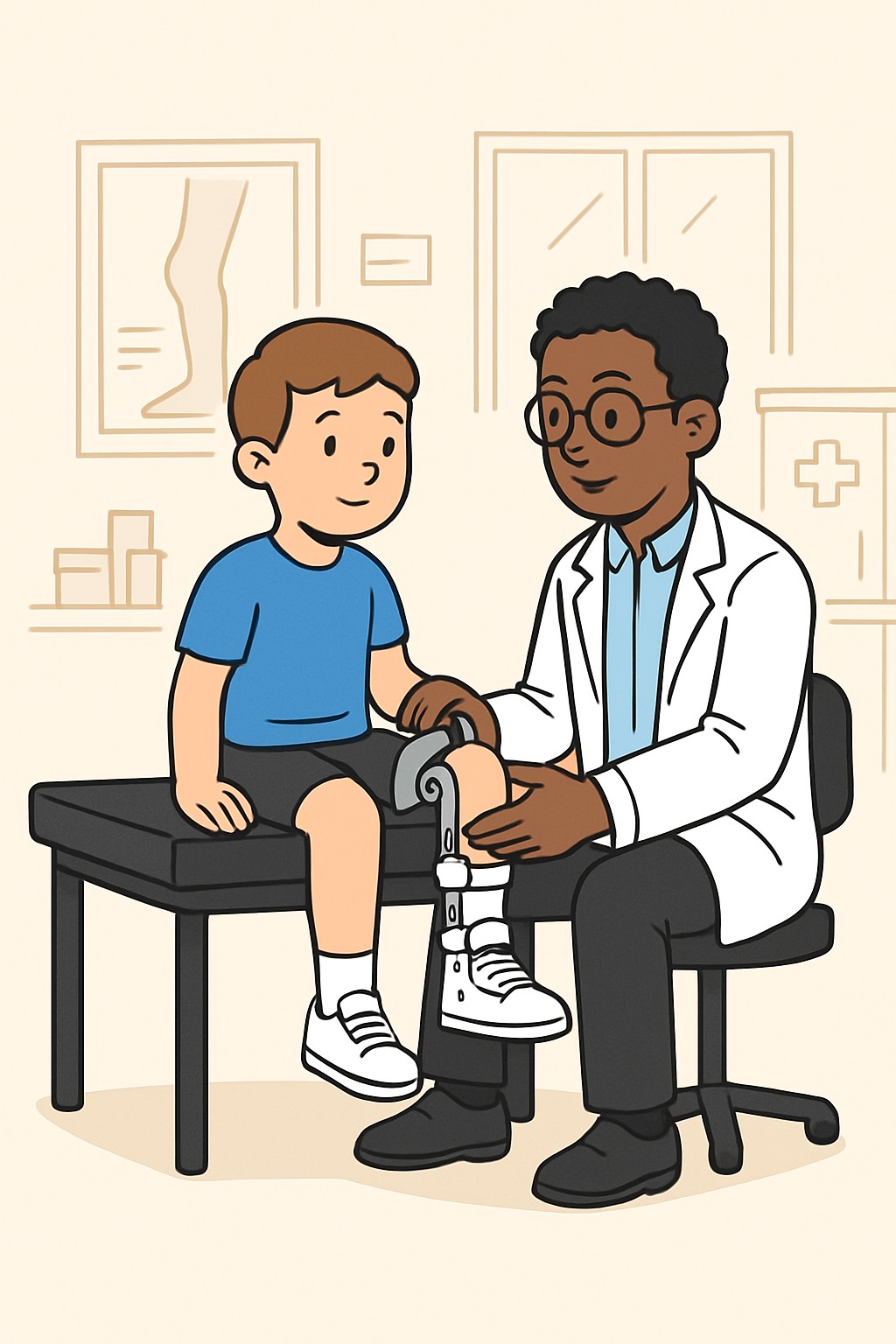 Orthotic follow-up visit (check device fitting) procedure illustration