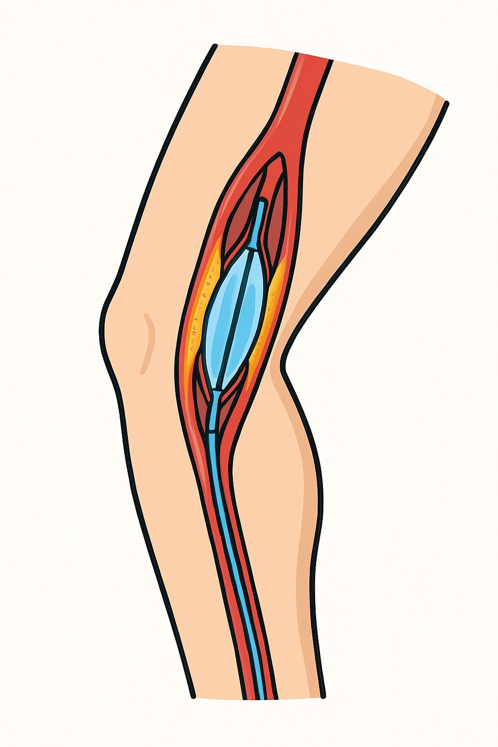 Peripheral artery angioplasty (leg artery balloon) procedure illustration