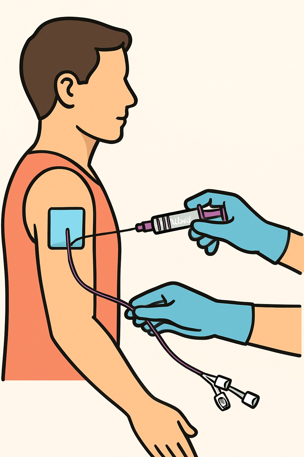 PICC line insertion (peripheral central catheter) procedure illustration