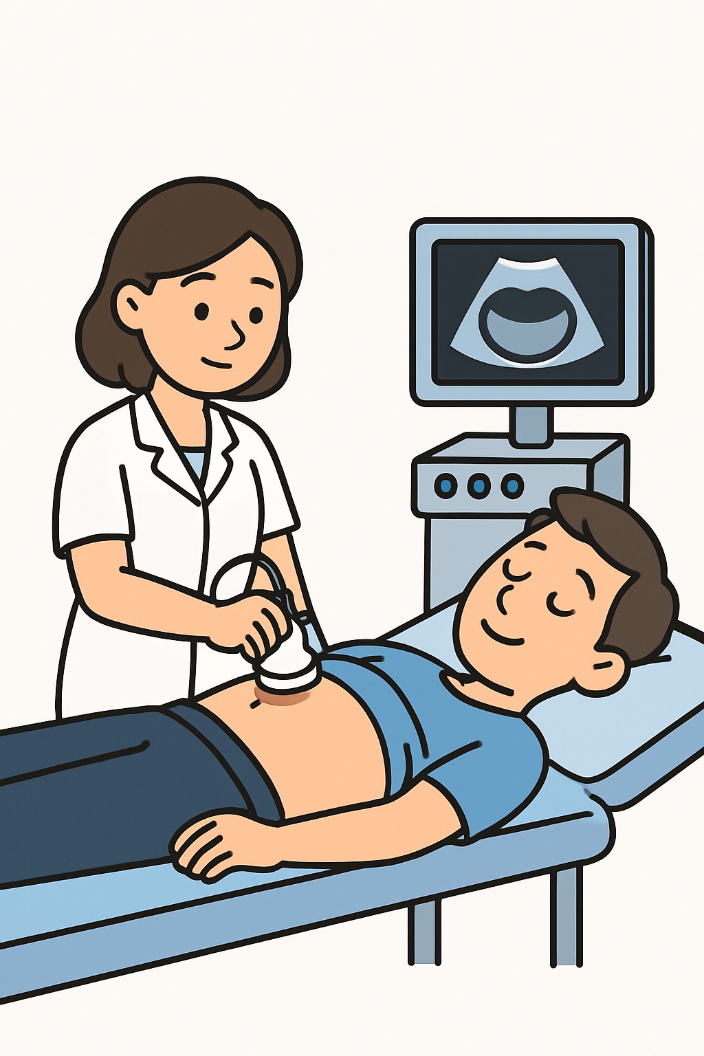 Post-void bladder residual ultrasound procedure illustration