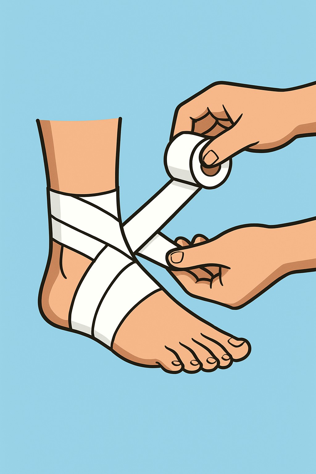 Strapping of ankle (athletic taping) procedure illustration