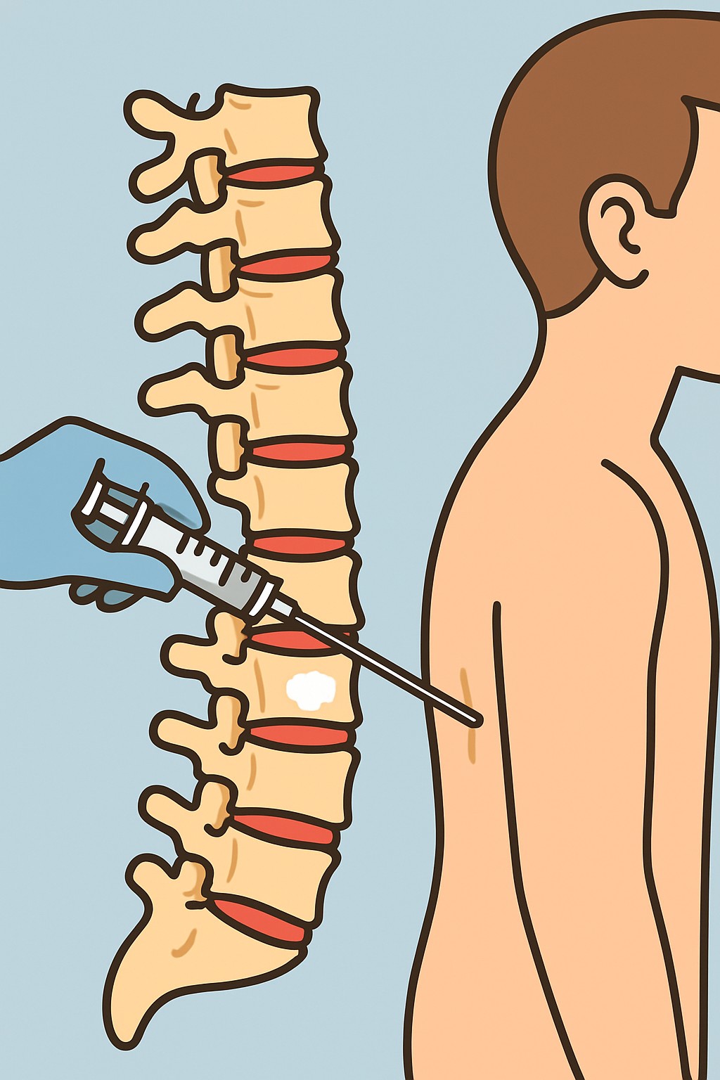 Thoracic vertebroplasty (spine cement injection) procedure illustration
