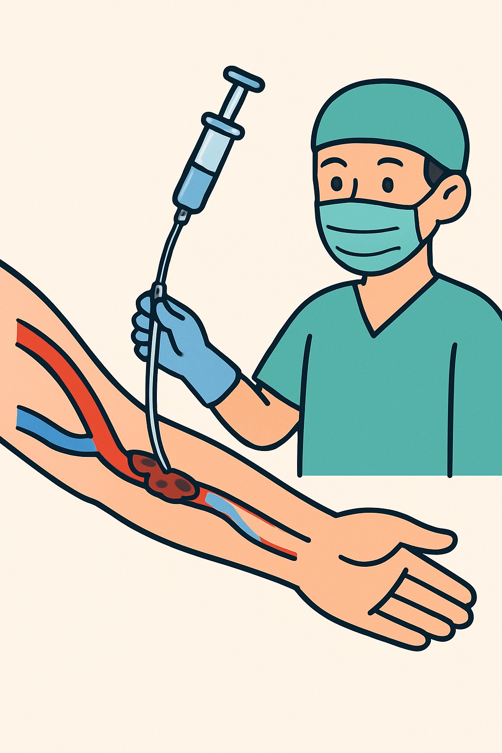 Thrombectomy - AV fistula (clot removal) procedure illustration