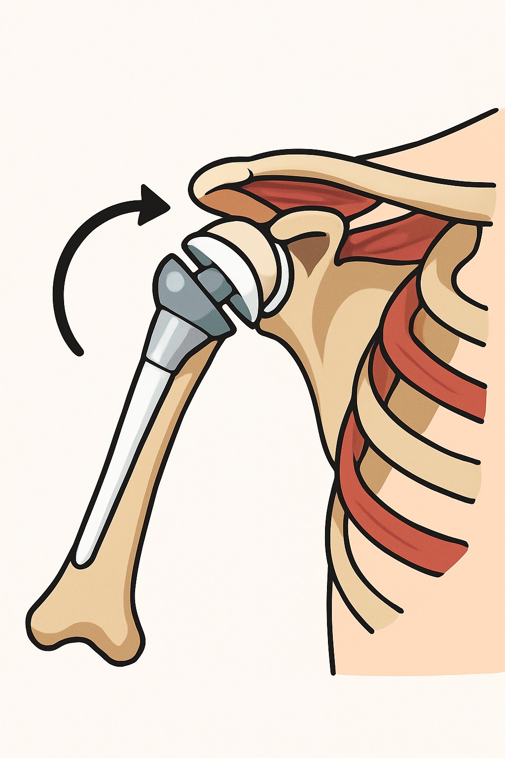 Total shoulder replacement (arthroplasty) procedure illustration