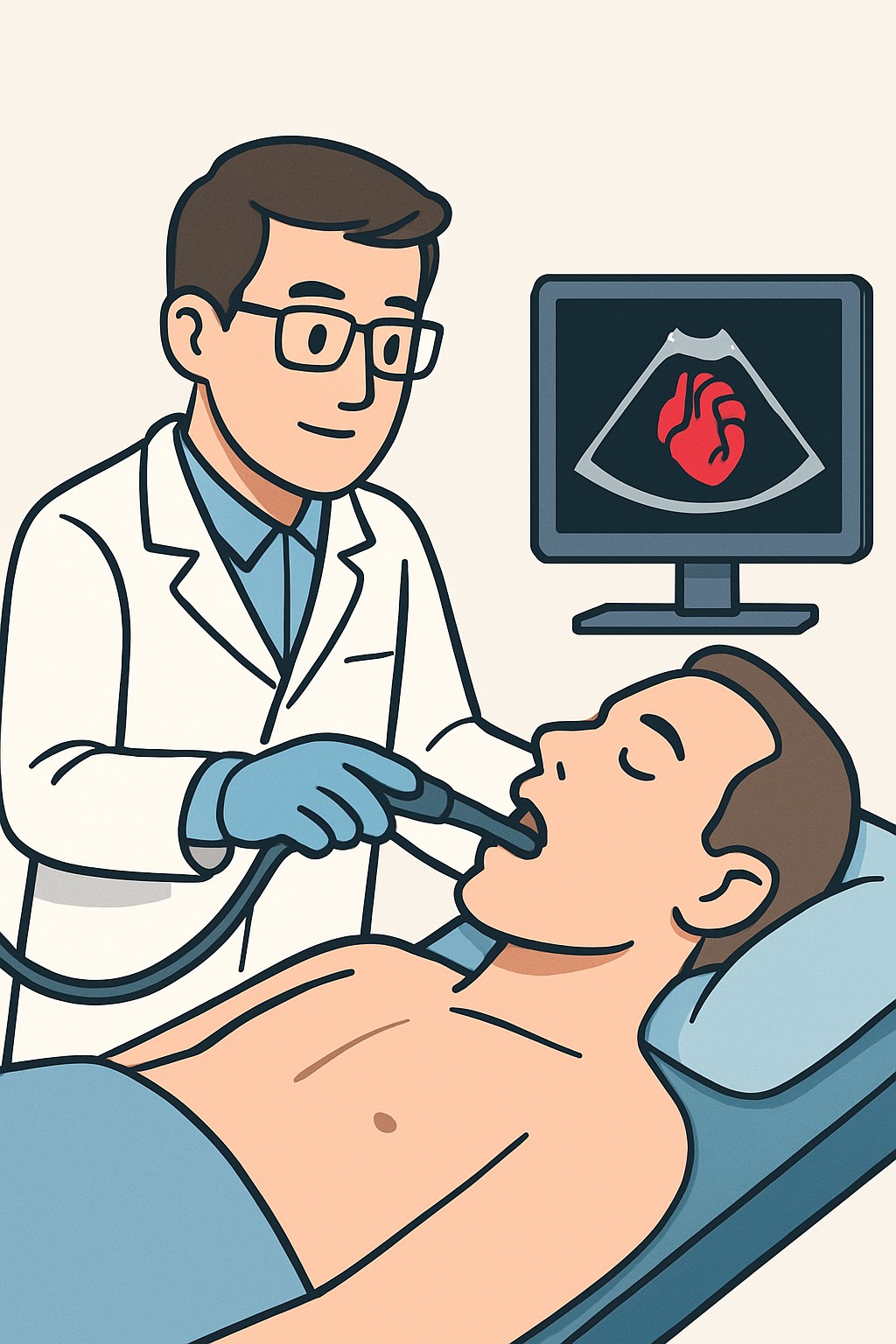 Transesophageal Echocardiography (TEE) procedure illustration