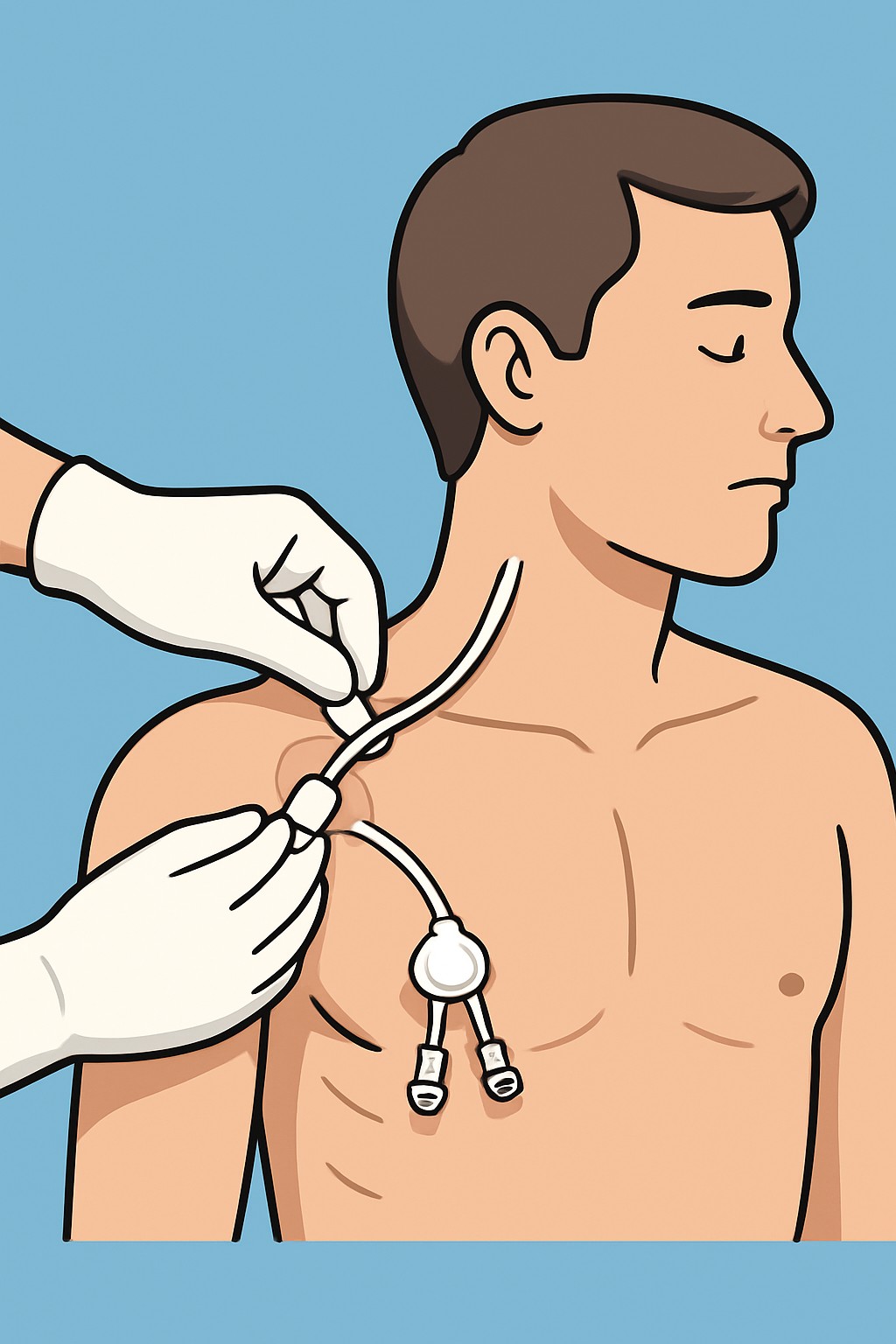 Tunneled catheter removal (e.g. Hickman removal) procedure illustration