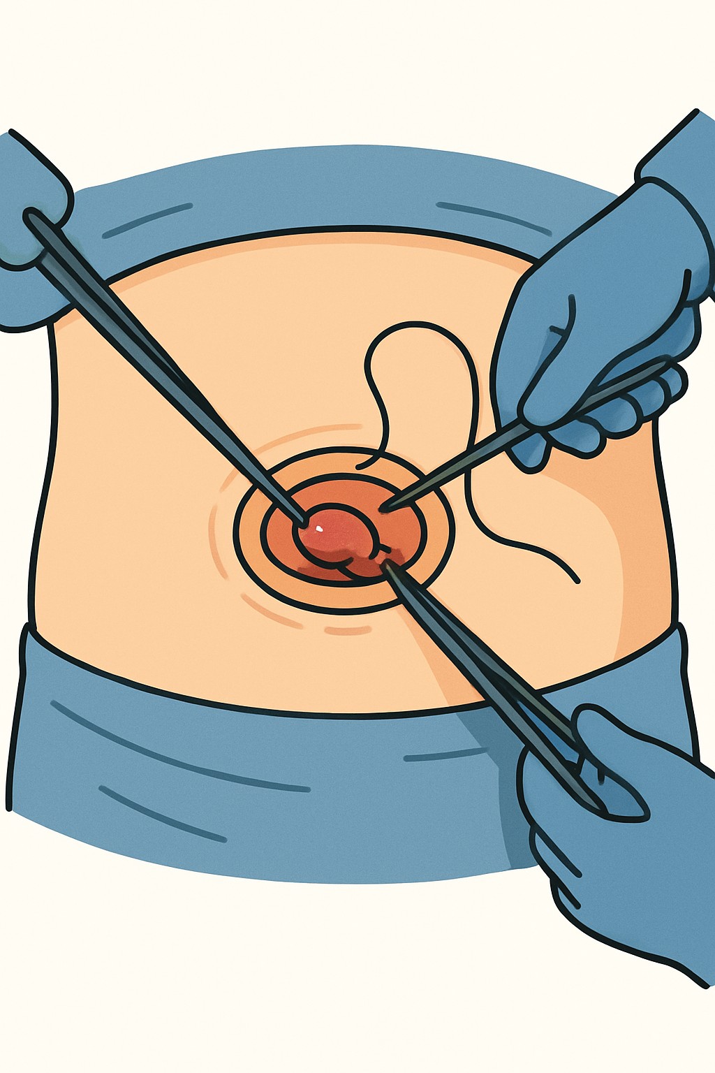Umbilical hernia repair (open) procedure illustration