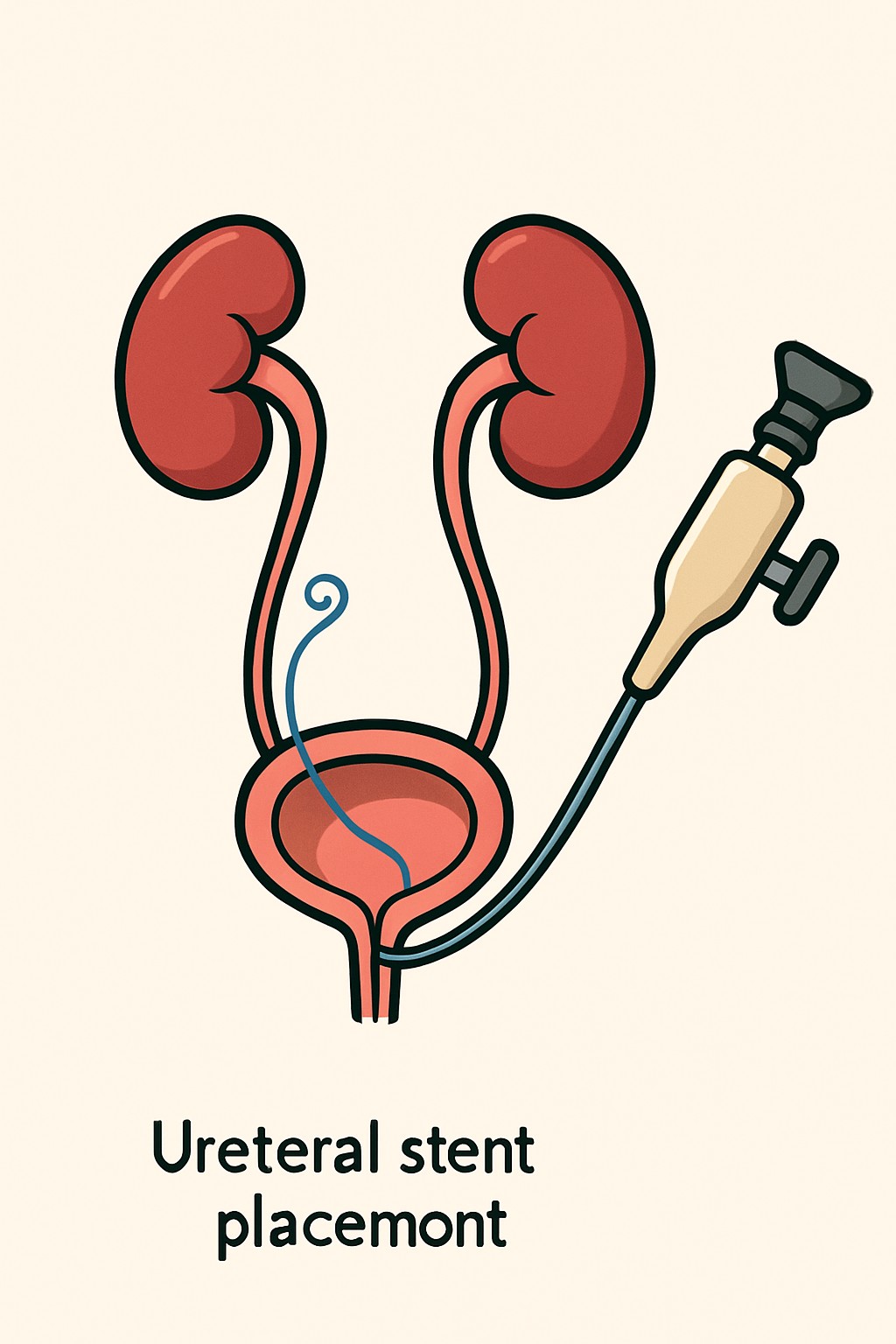 Ureteral stent placement (cystoscopy with stent) procedure illustration